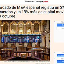 El mercado de M&A espaol registra un 2% ms de acuerdos y un 19% ms de capital movilizado hasta octubre